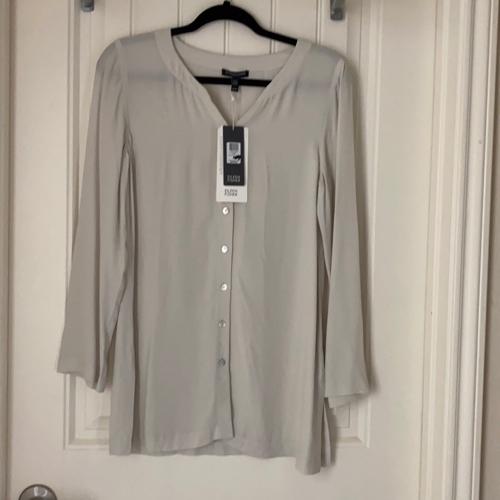 Eileen Fisher Silk Ballet Neck Shell BONE Beige